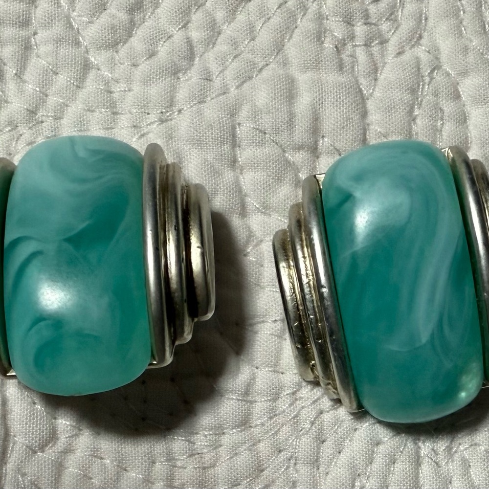Vintage Silver and Turquoise Swirl Earrings